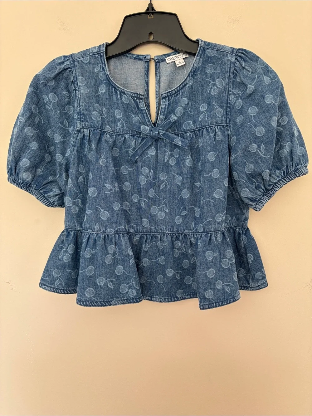 J. Crew Crewcuts Denim Peplum Top with Cherry Motif